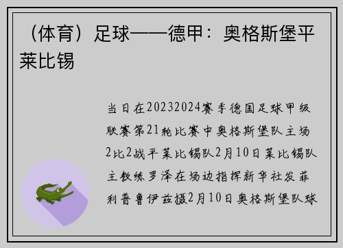 （体育）足球——德甲：奥格斯堡平莱比锡